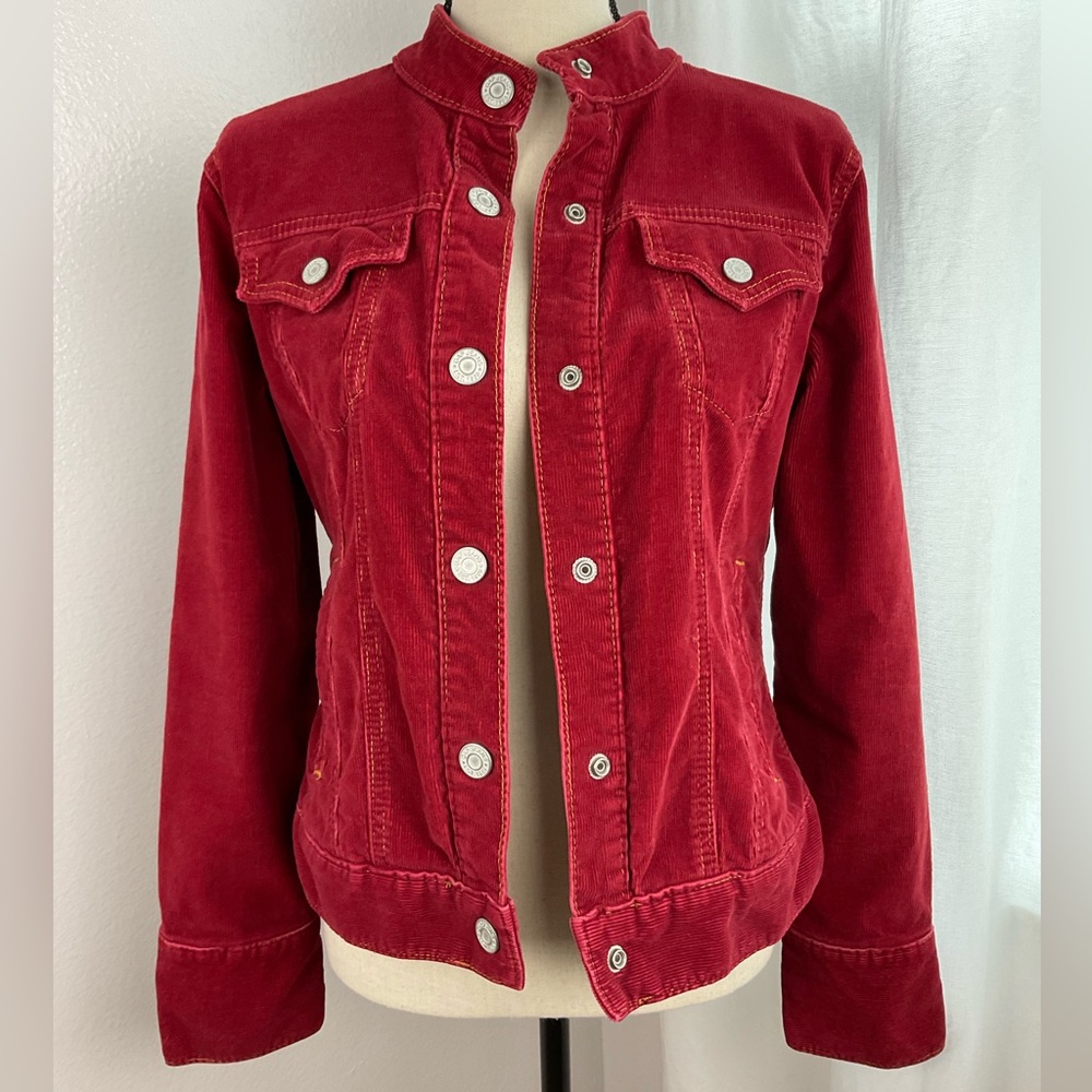 GAP Women's Vibrant Red Corduroy Jean Jacket